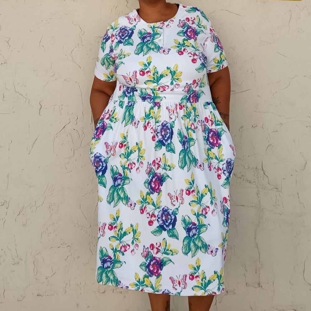 Vintage Fruit and Floral Print Dress